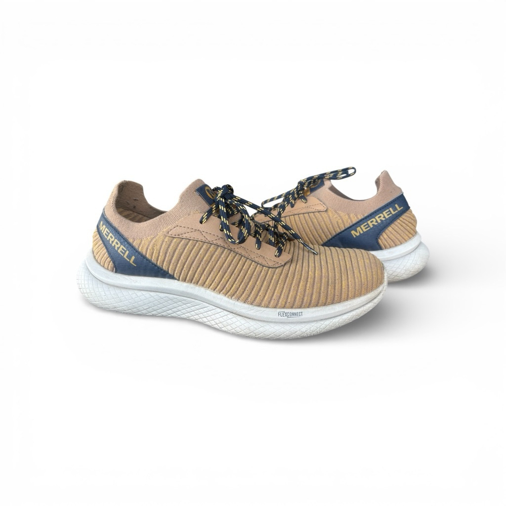 Merrell FlexConnect knit sneakers – tan/blue lace-up athletic shoes